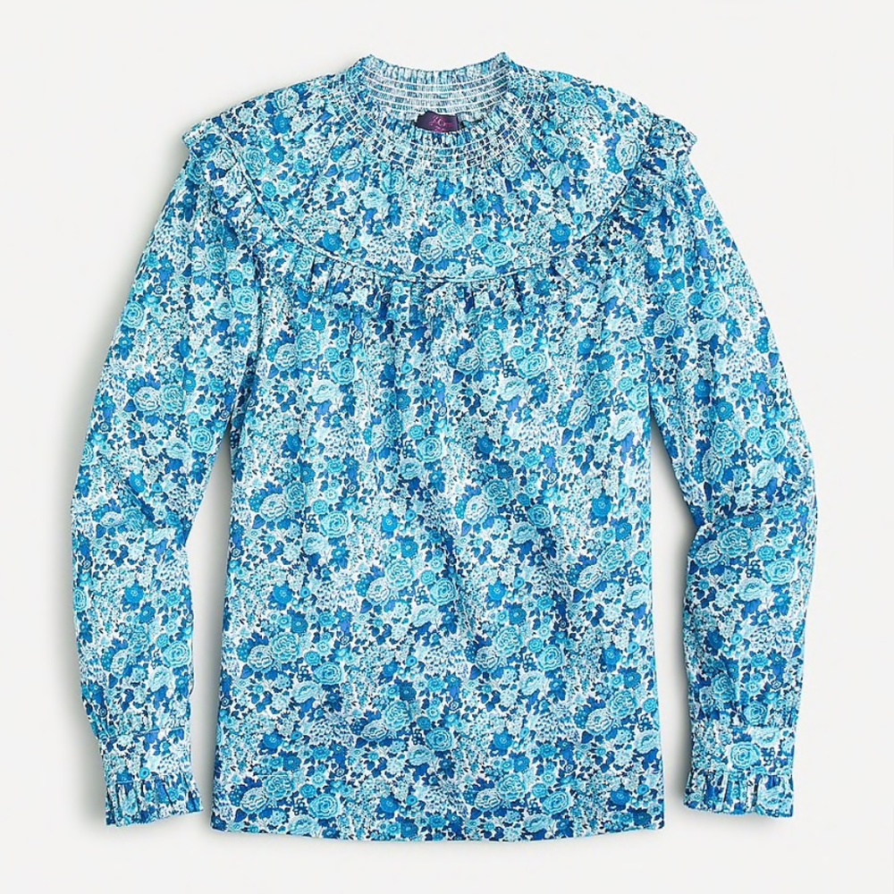 Smocked popover top in Liberty® Elysian Day floral